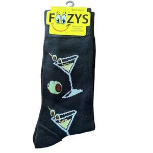NWT Foozys Gray Crew Length Patterned Martini Cocktail Socks Mens One Size